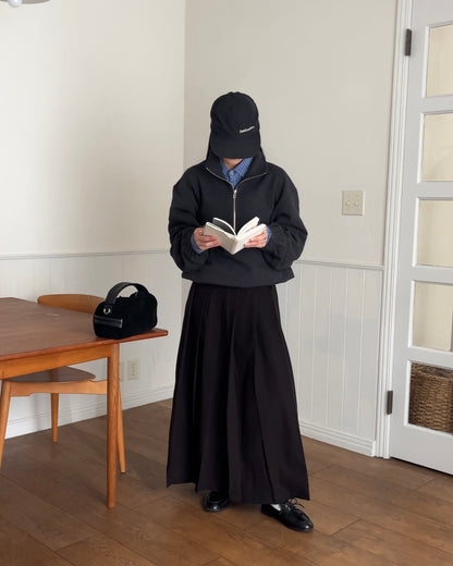 [12/4new] Belted Classic Pleats Skirt  Black 12月下旬入荷分