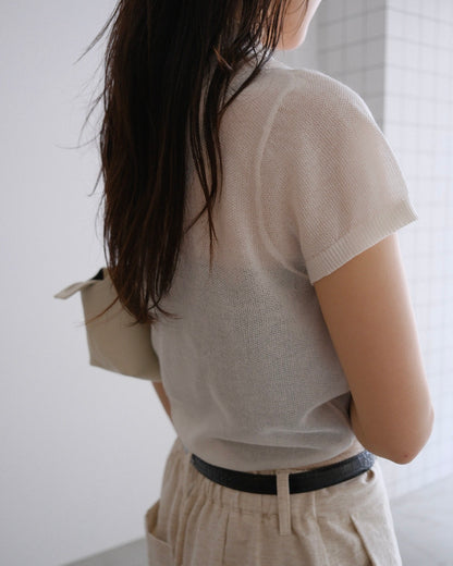 [9/10new]linen Summer Knit Polo white