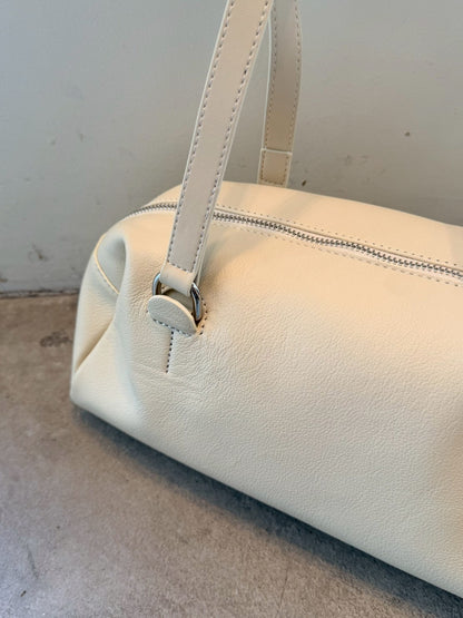 Cow Leather Soft Cube Leather Bag white