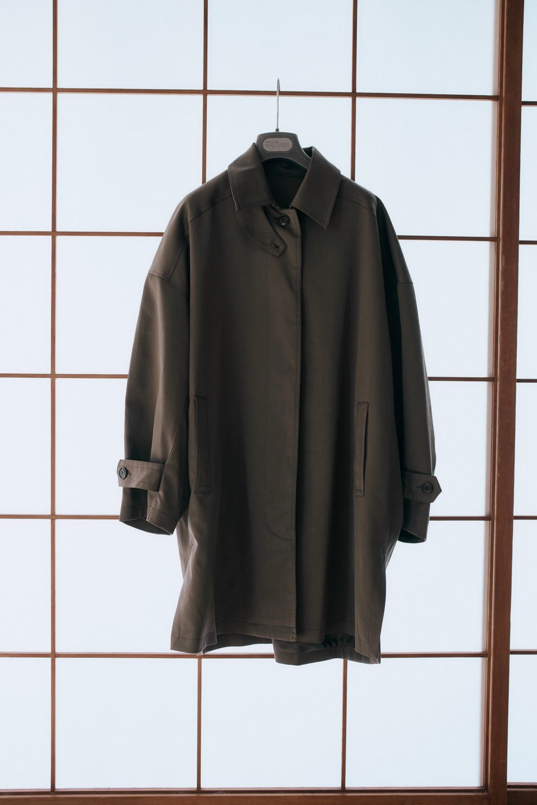stand collar A-line coat KAK