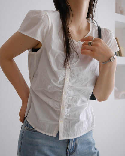 [9/17new]Gather Front Blouse white