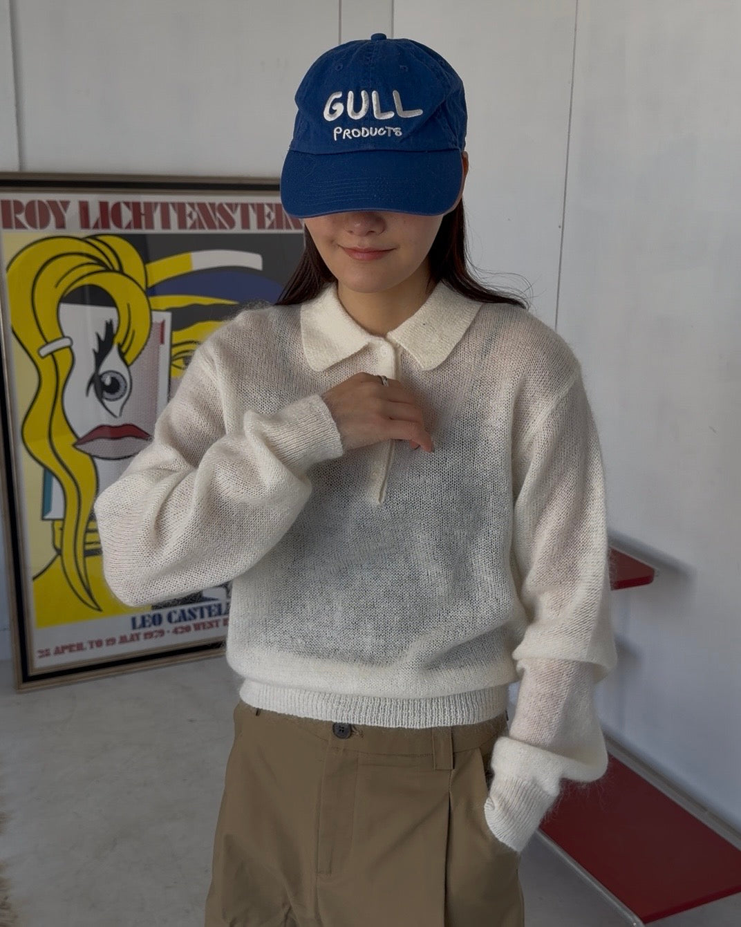 Nylon Wool Mohair Soft Polo Knit white