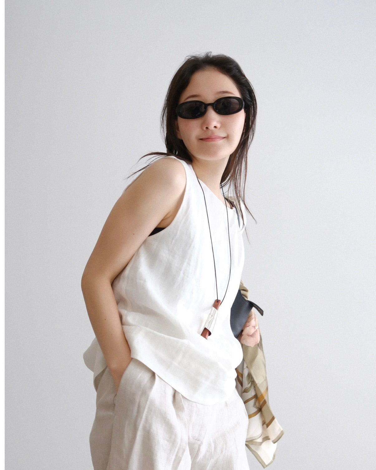 [8/13new]Shoulder Tie Linen Top