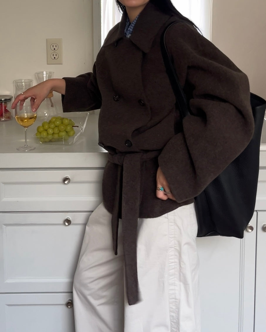 Drape Wool P-Coat brown