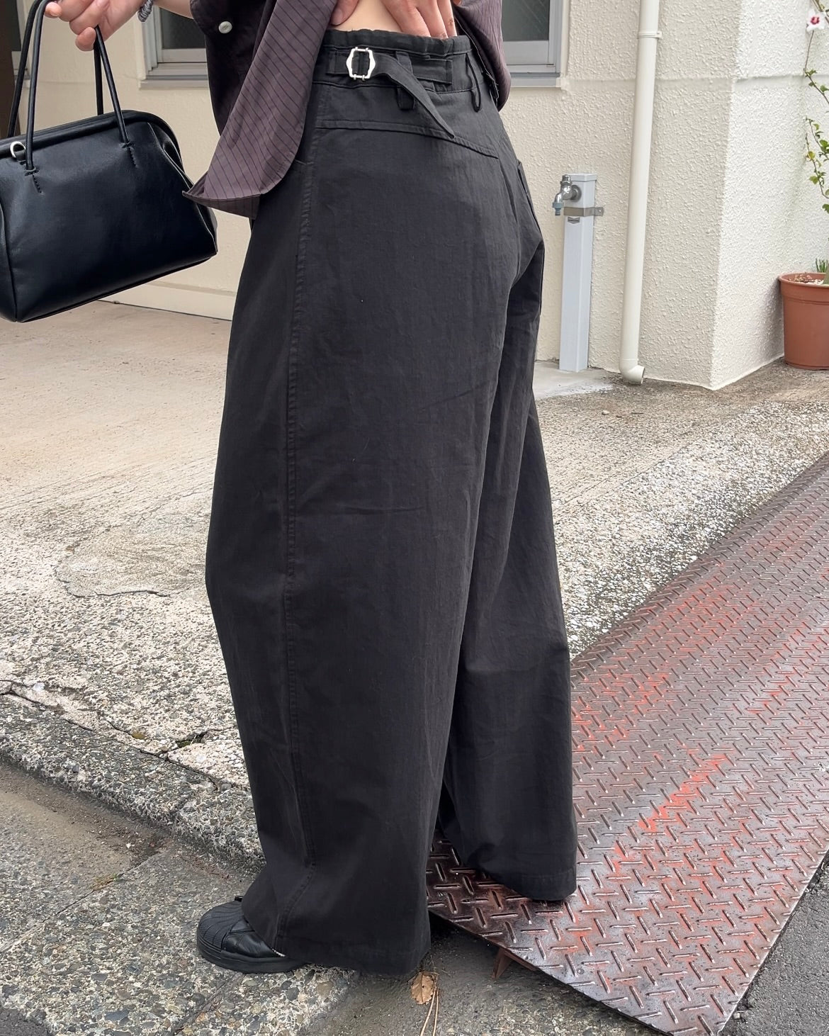 [11/20new]Buckle Straight Cotton Pants black