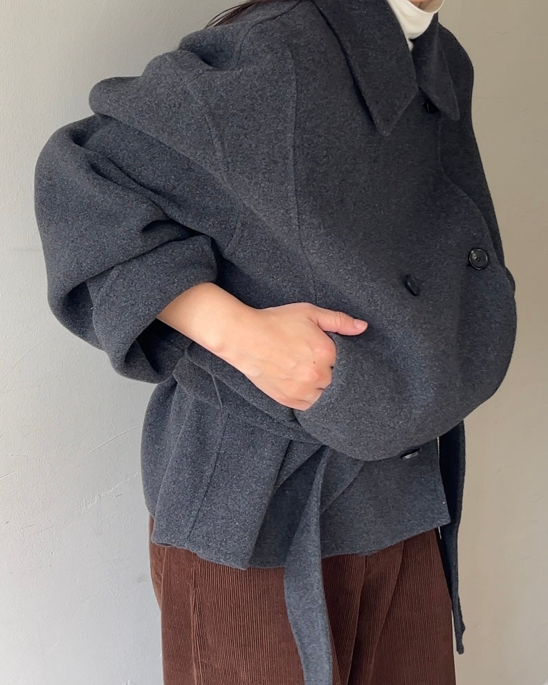 [11/27new] Drape Wool P-Coat gray 12月下旬～1月初旬入荷