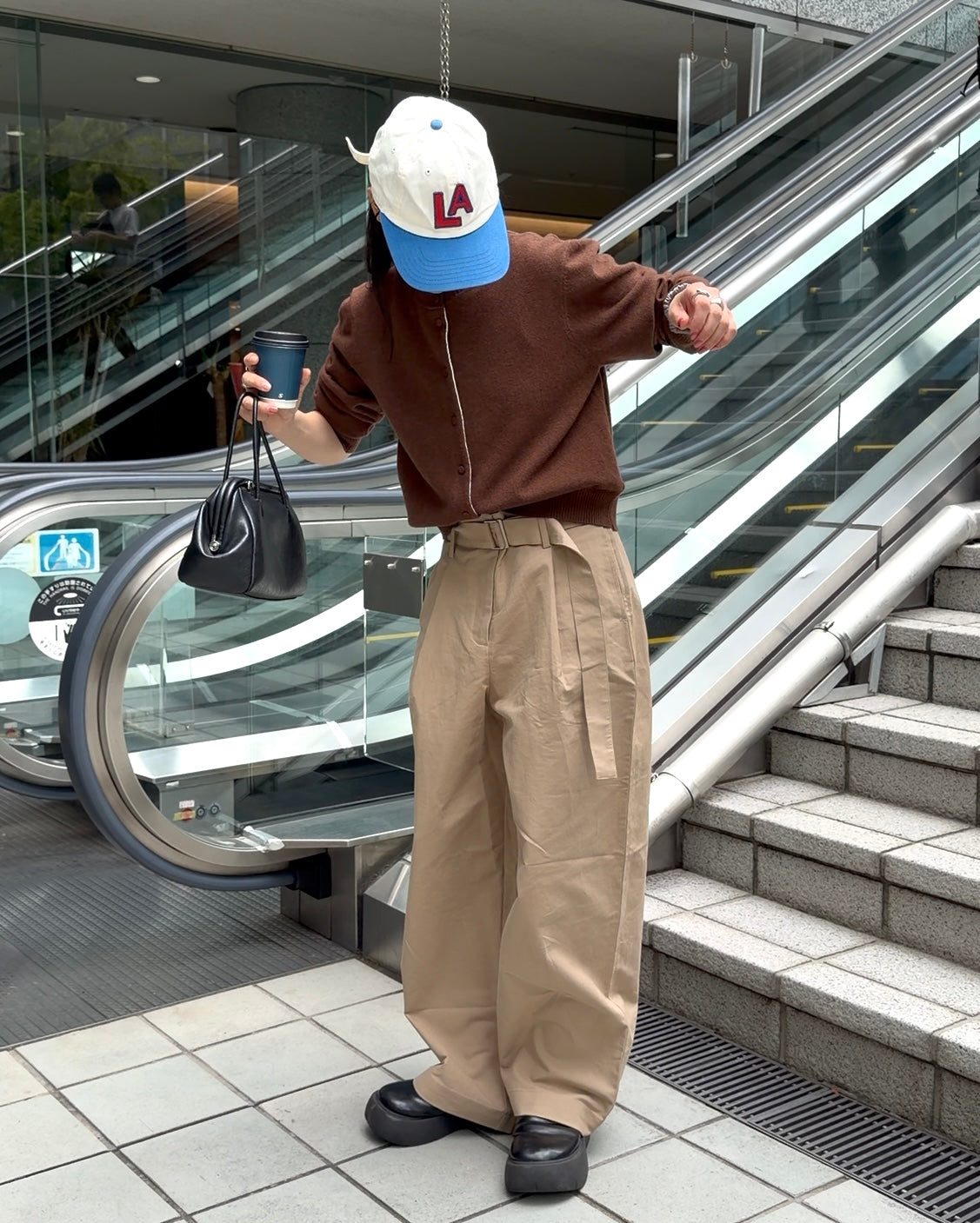 Belt Detail Wide Pants  beige