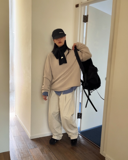 Pure Wool Soft High-Neck Knit Ivory