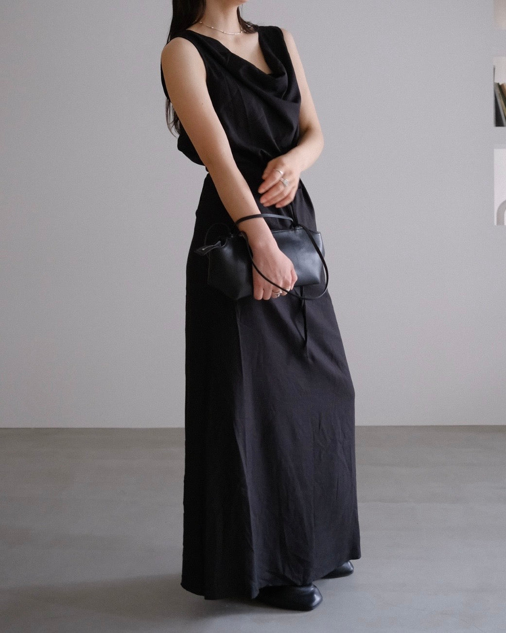 [9/3new]Linen Drape onepiece black