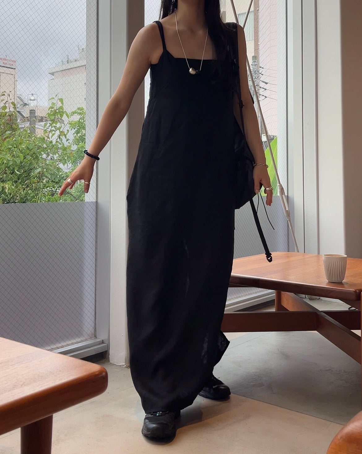 [7/2new]linen loop onepiece black