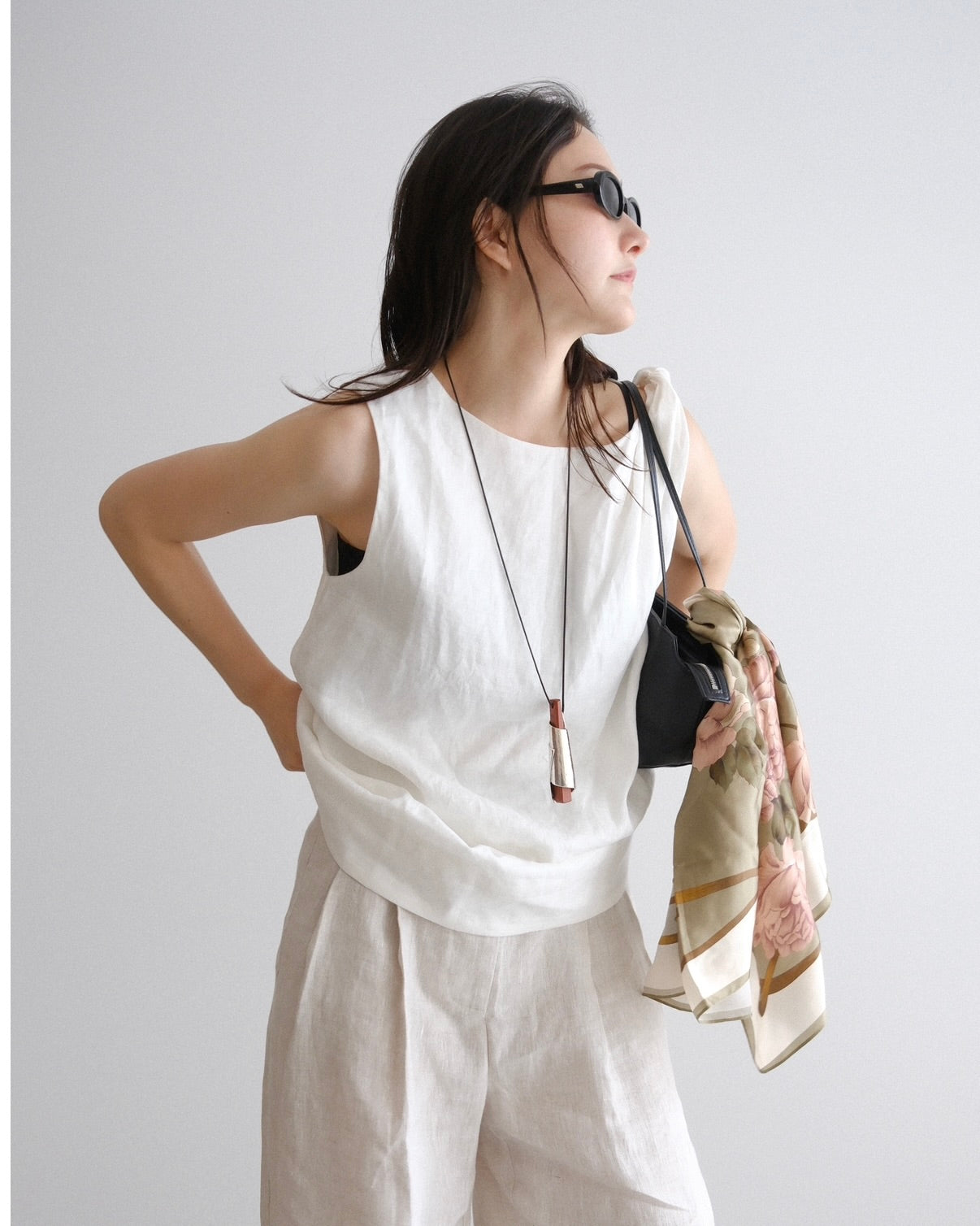 [8/13new]Shoulder Tie Linen Top
