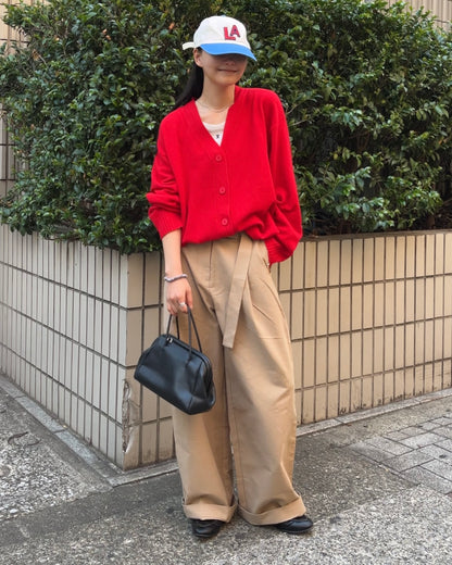 Belt Detail Wide Pants  beige