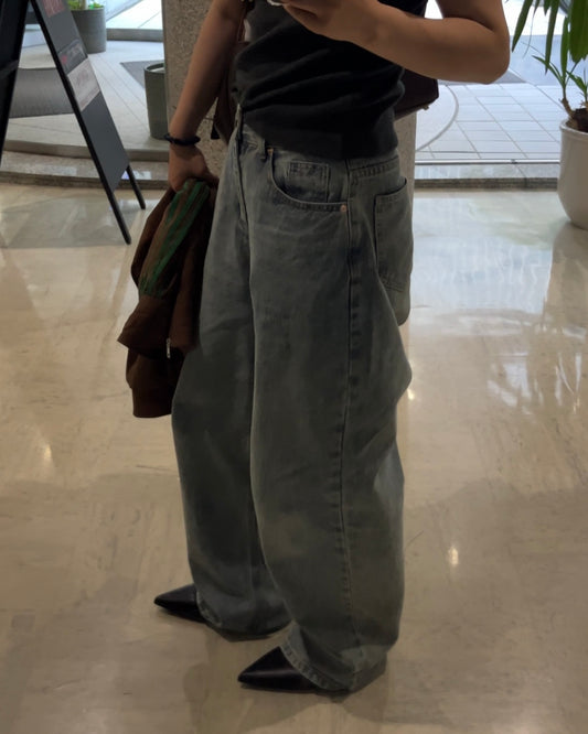 washed denim balloon pants