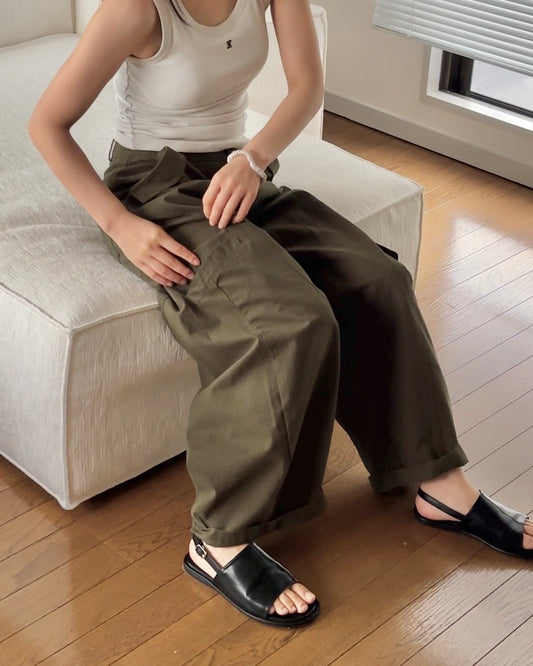 [6/11new]Cotton wide cago pants