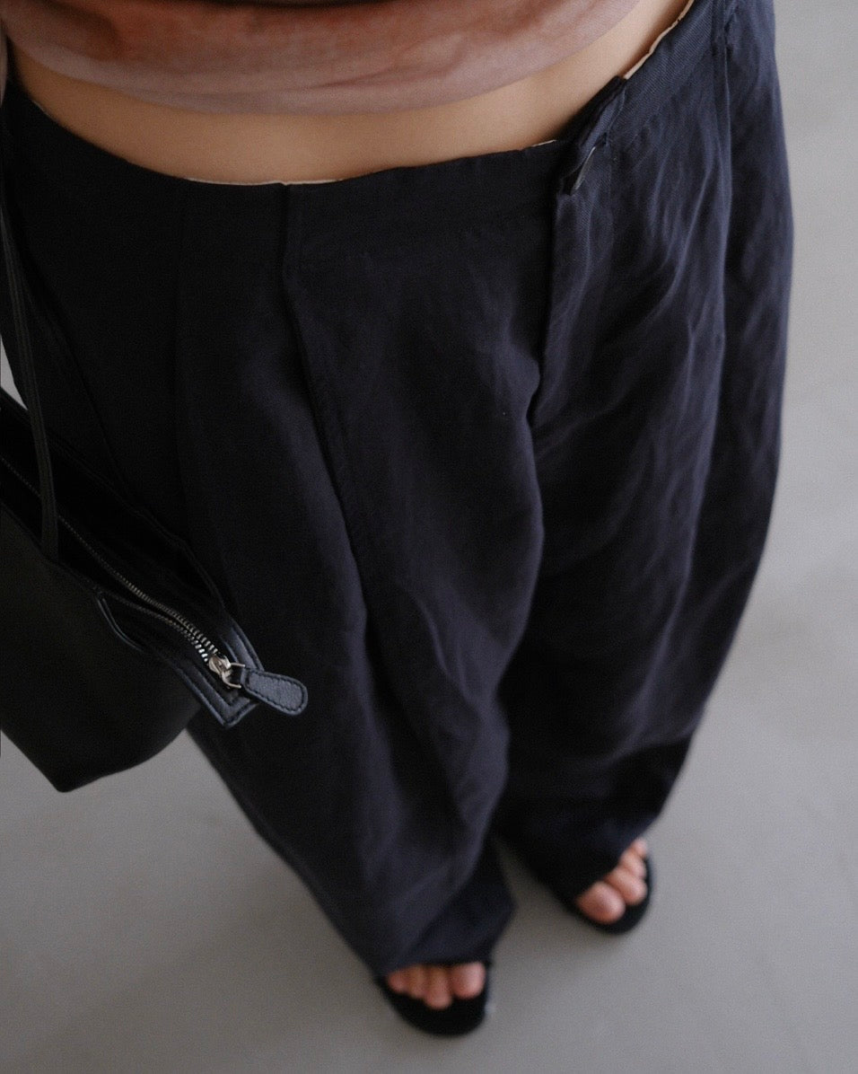 [7/30 new]easy linen wide pants navy