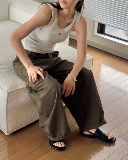 [6/11new]Cotton wide cago pants
