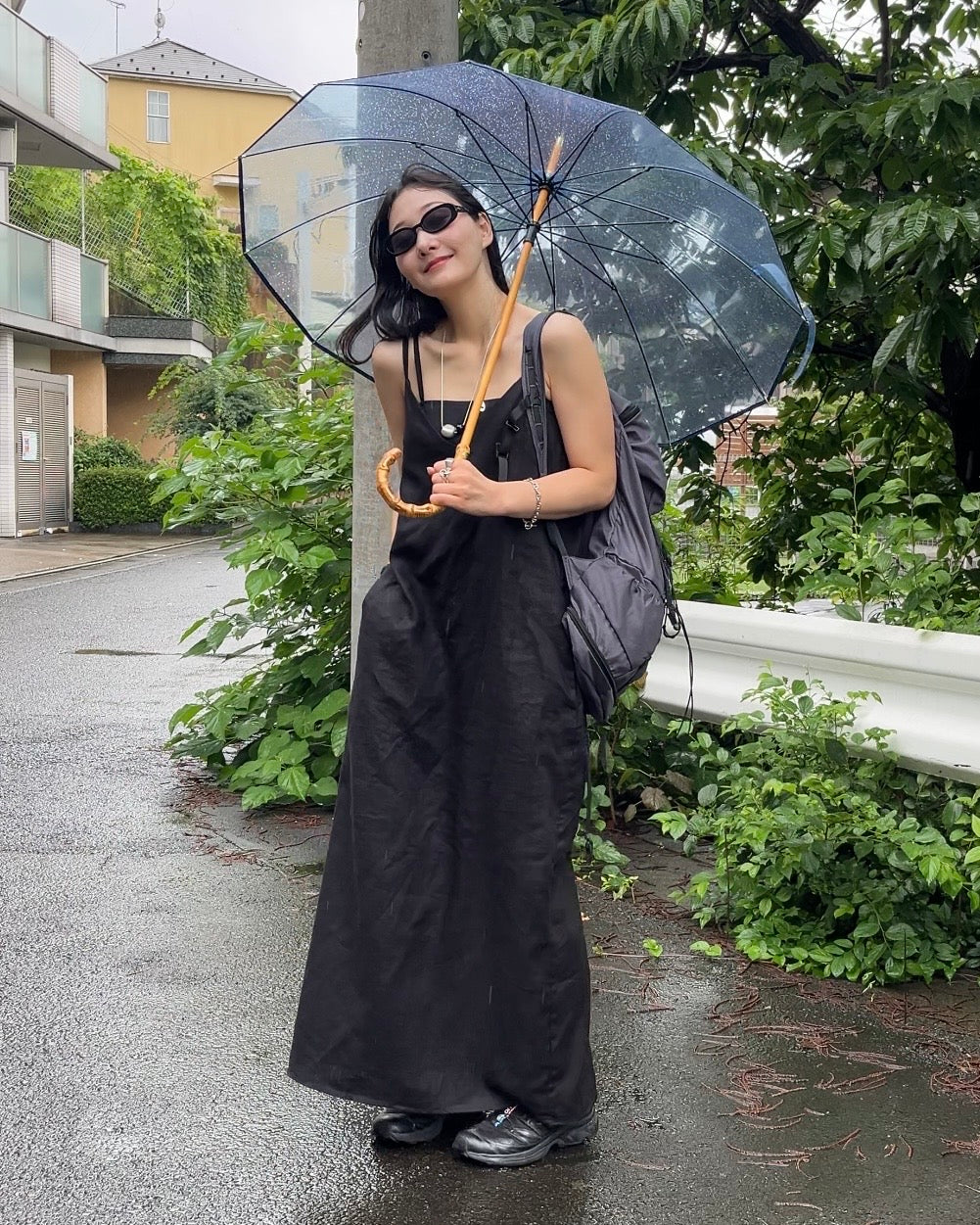 [7/2new]linen loop onepiece black