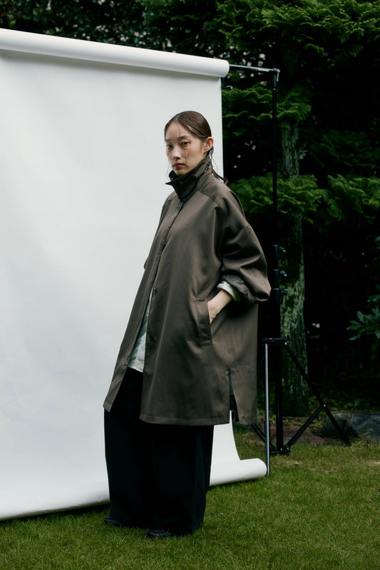 stand collar A-line coat KAK