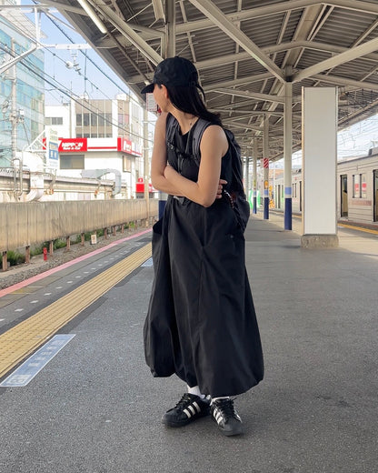 [4/30new]Cotton Nylon Tank Dress black