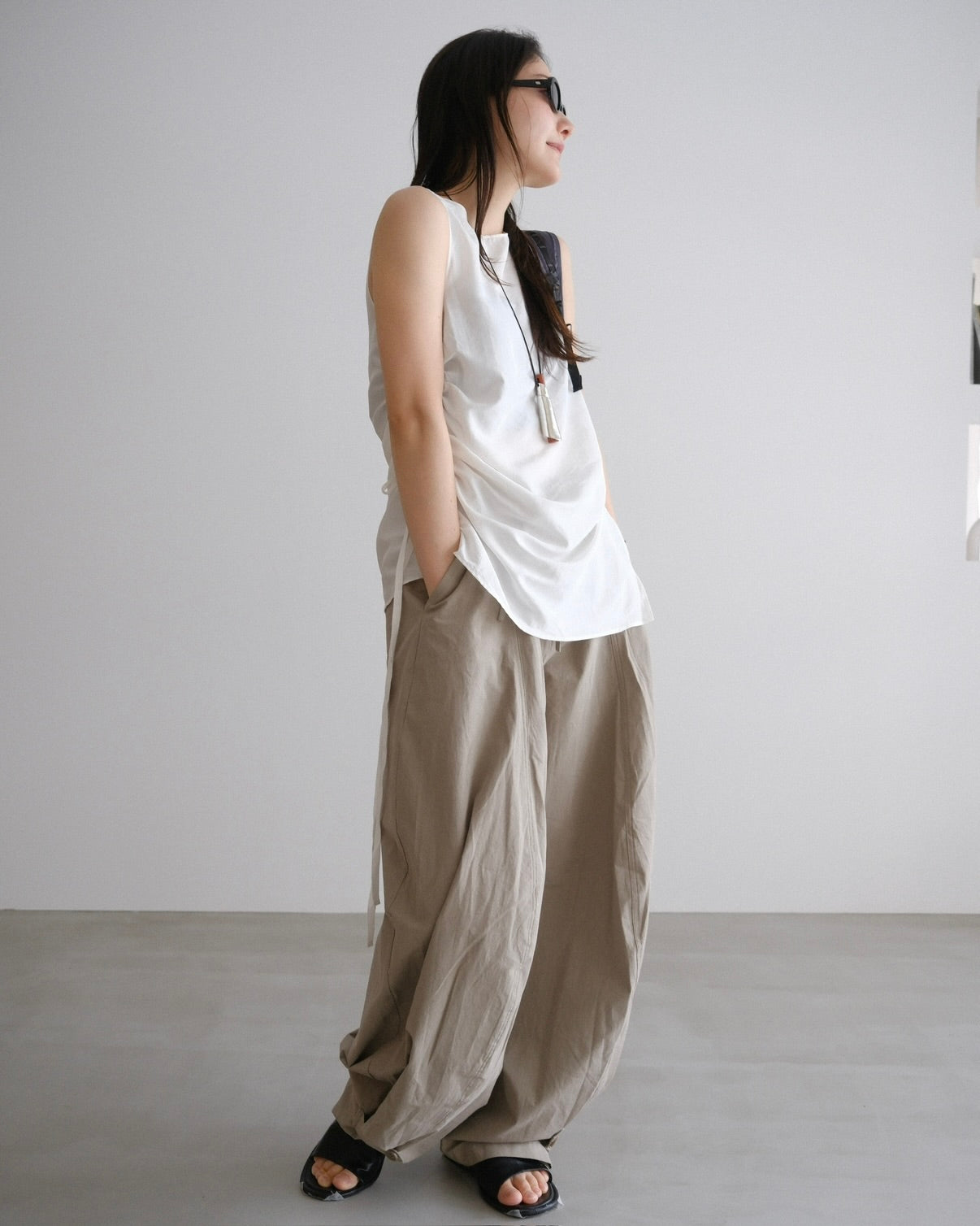 [7/9new]front volume balloon pants khaki