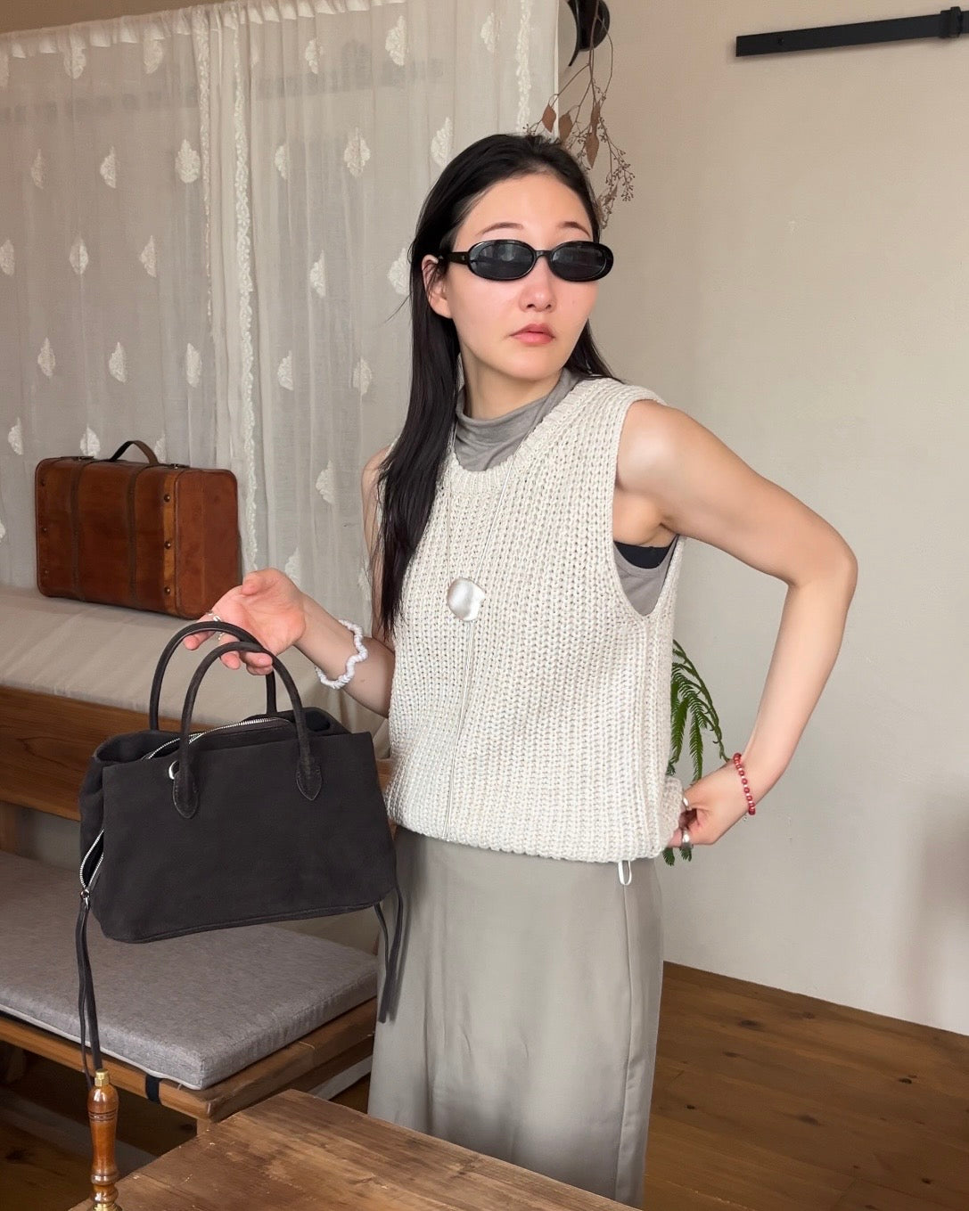[5/7new]Raw Linen Knit Top Tank greige 5月下旬入荷分