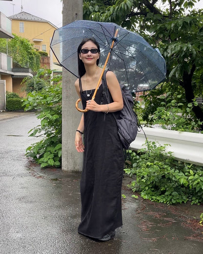 [7/2new]linen loop onepiece black
