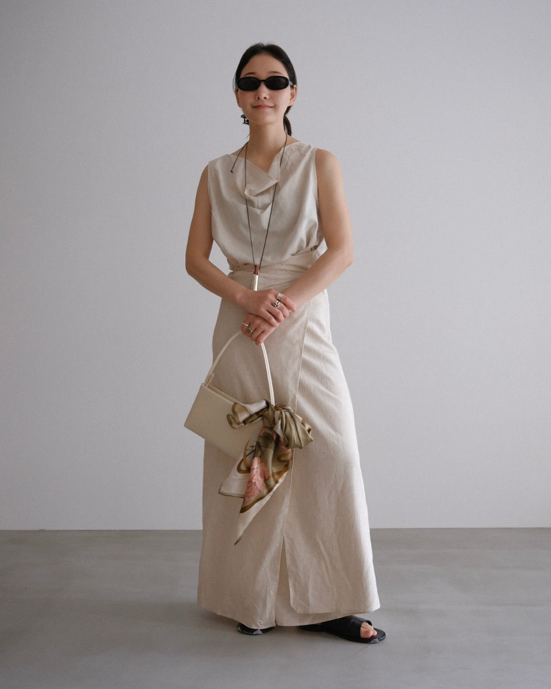 [9/3new]Linen Drape onepiece ivory