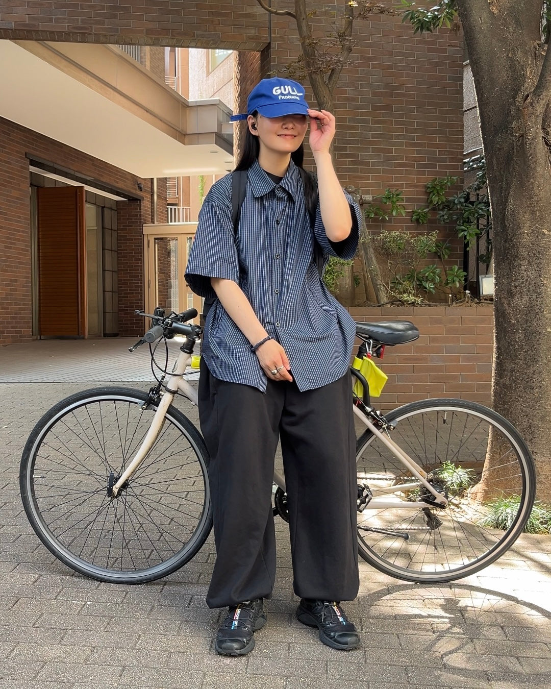 [7/24new]Gingham Check Short-Sleeve Shirt navy