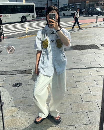 [予約]Gingham Check Short-Sleeve Shirt white 8月中旬～下旬入荷