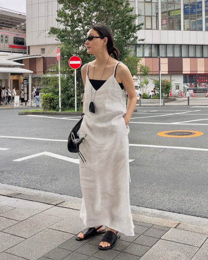 [7/2new]linen loop onepiece white