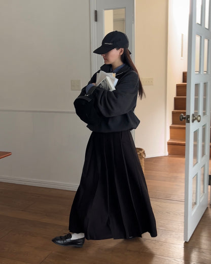 [12/4new] Belted Classic Pleats Skirt  Black 12月下旬入荷分