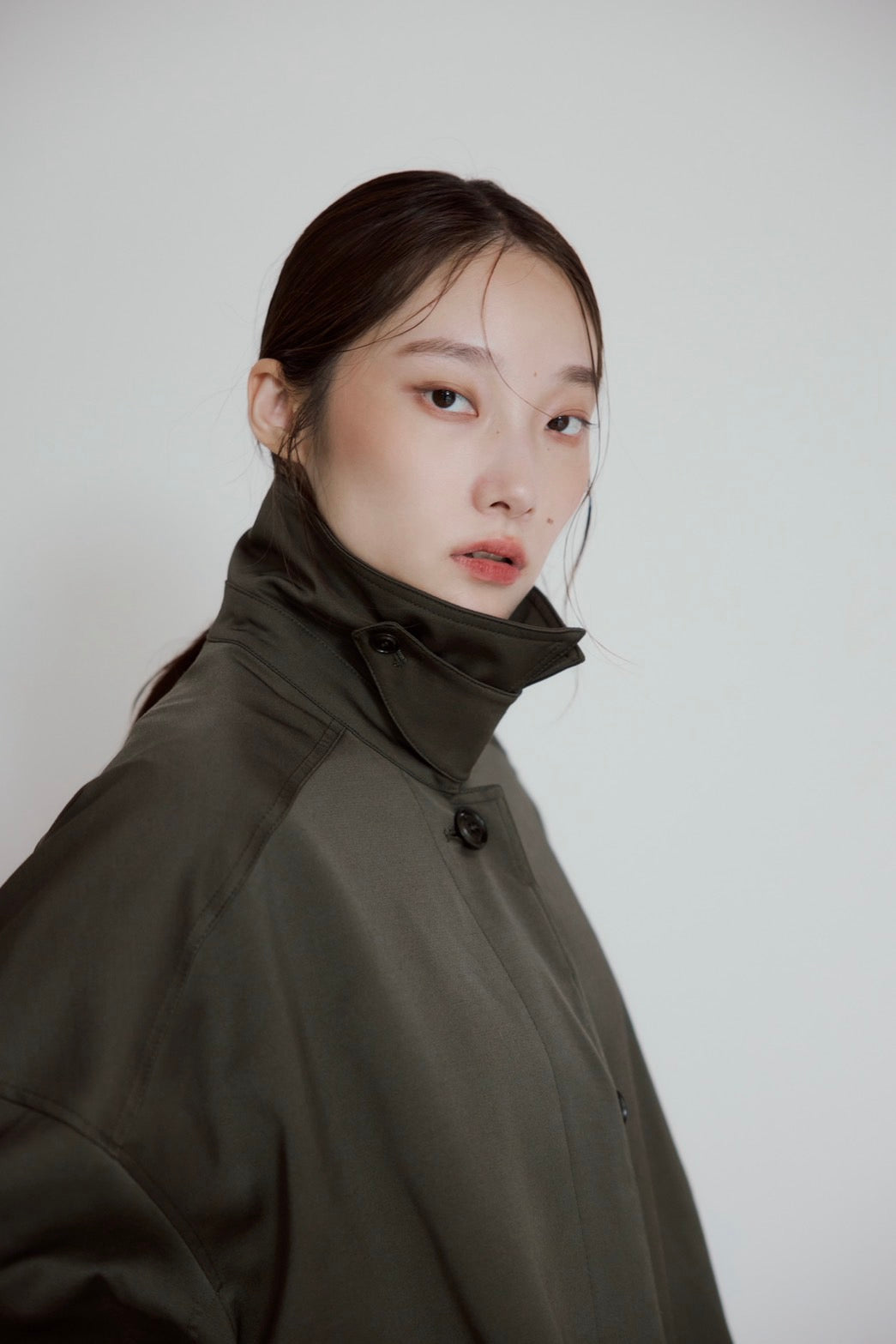 stand collar A-line coat KAK
