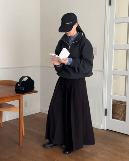 [12/4new] Belted Classic Pleats Skirt  Black 12月下旬入荷分