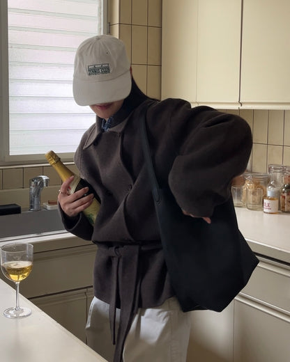 Drape Wool P-Coat brown