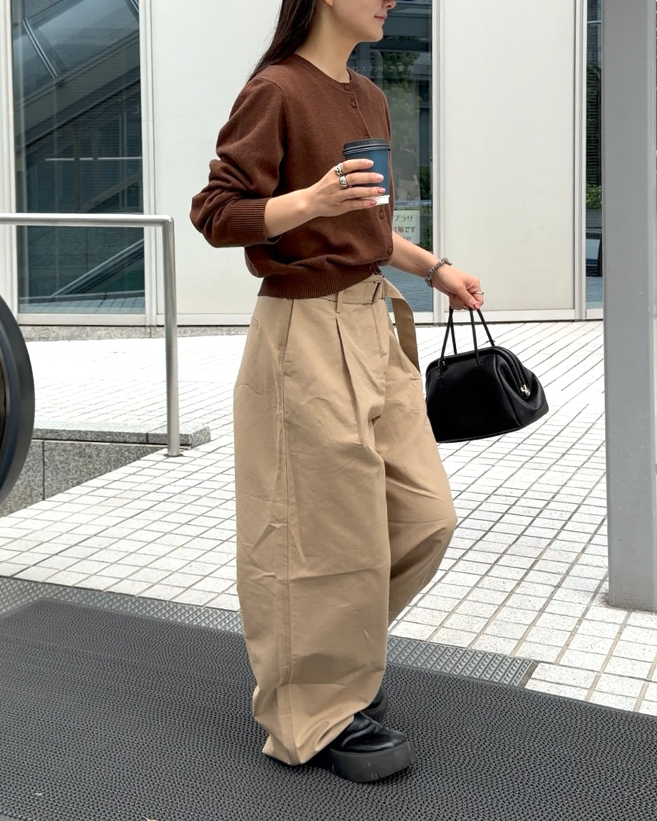Belt Detail Wide Pants  beige