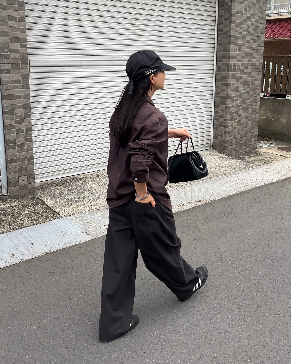 [11/20new]Buckle Straight Cotton Pants black