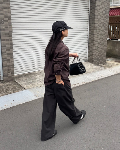 [11/20new]Buckle Straight Cotton Pants black