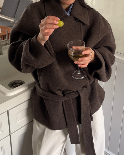 Drape Wool P-Coat brown