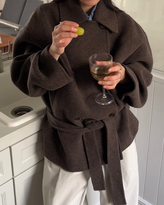 Drape Wool P-Coat brown