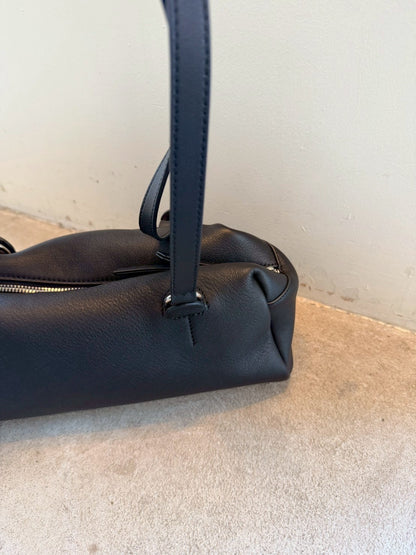 Cow Leather Soft Cube Leather Bag black