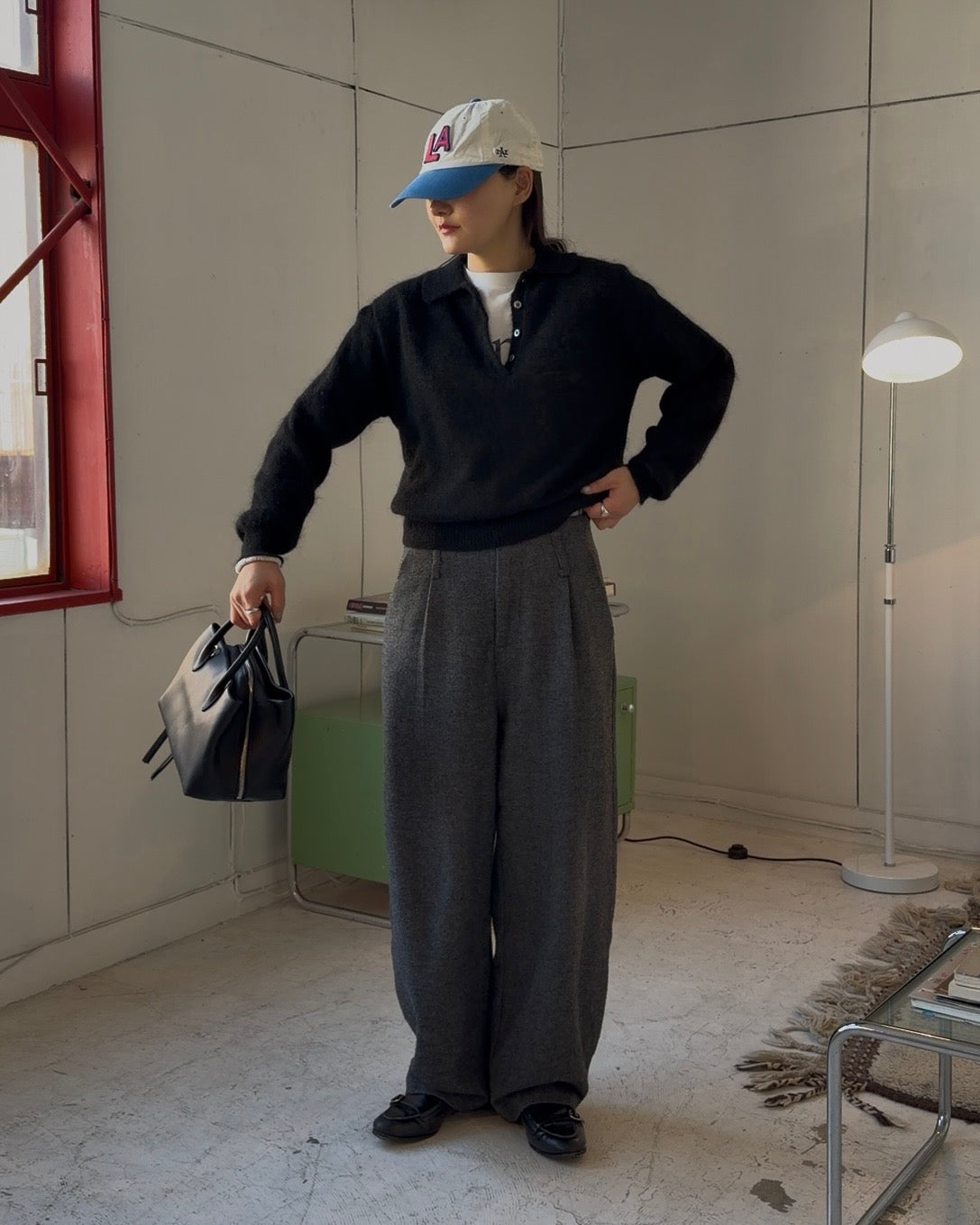 Nylon Wool Mohair Soft Polo Knit BLACK