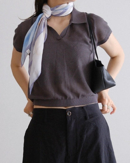 [9/10new]linen Summer Knit Polo gray