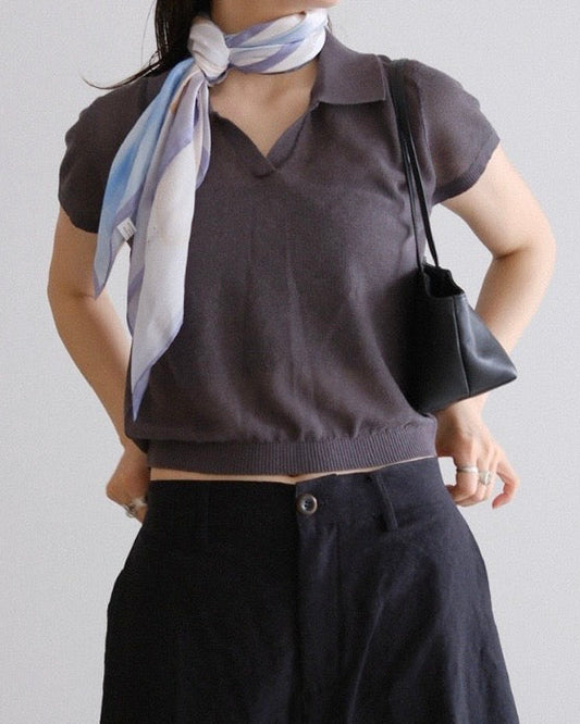 [9/10new]linen Summer Knit Polo gray