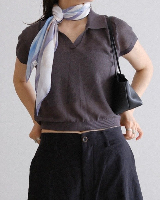 [9/10new]linen Summer Knit Polo gray