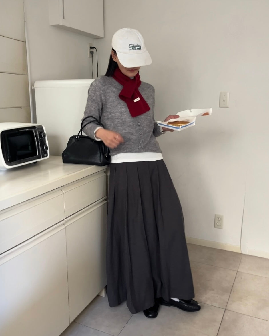 Belted Classic Pleats Skirt Gray