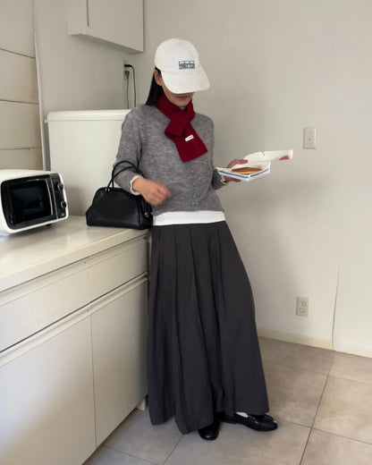 Belted Classic Pleats Skirt Gray