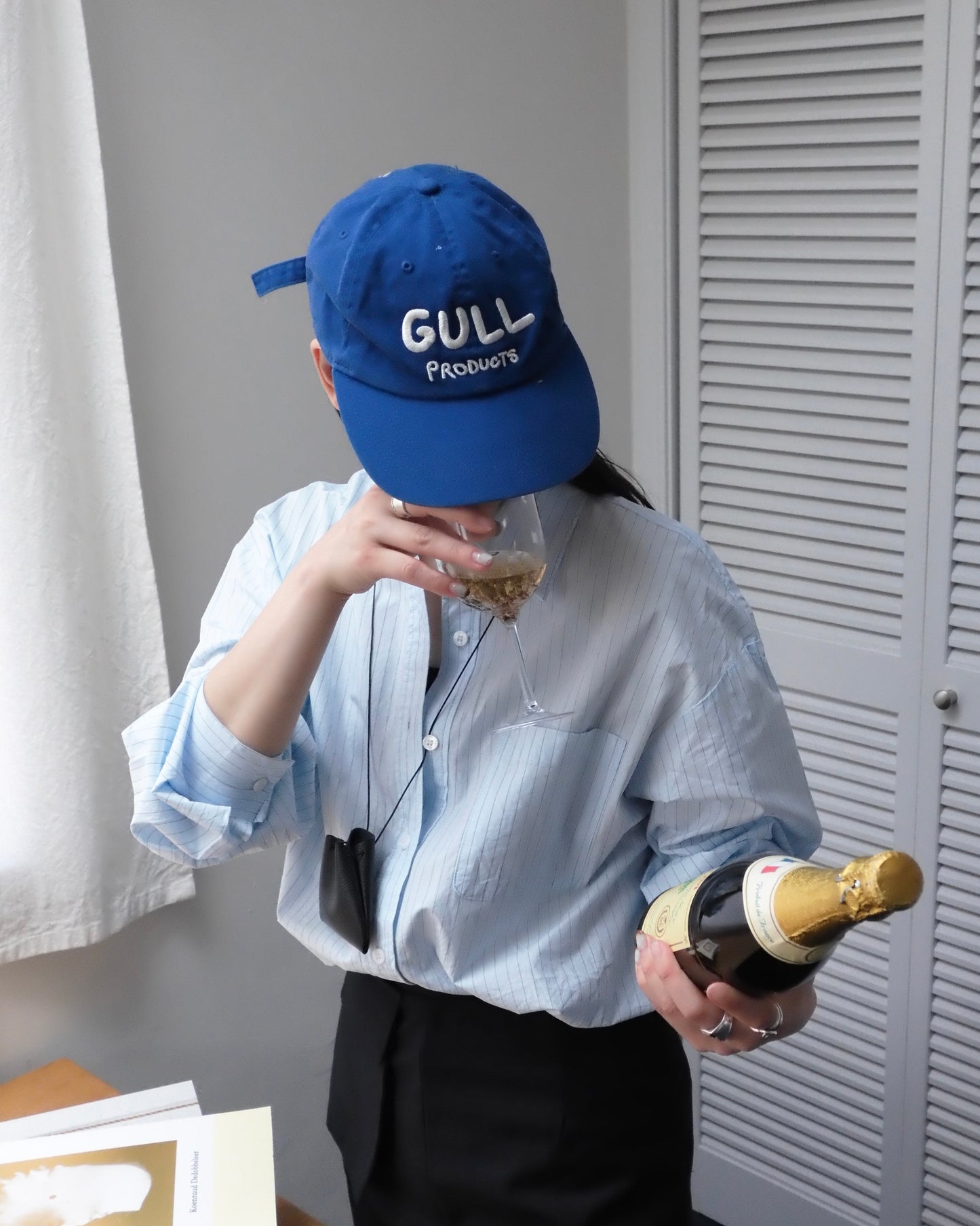 [4/9 new]Cotton Stripe Loose Shirt blue