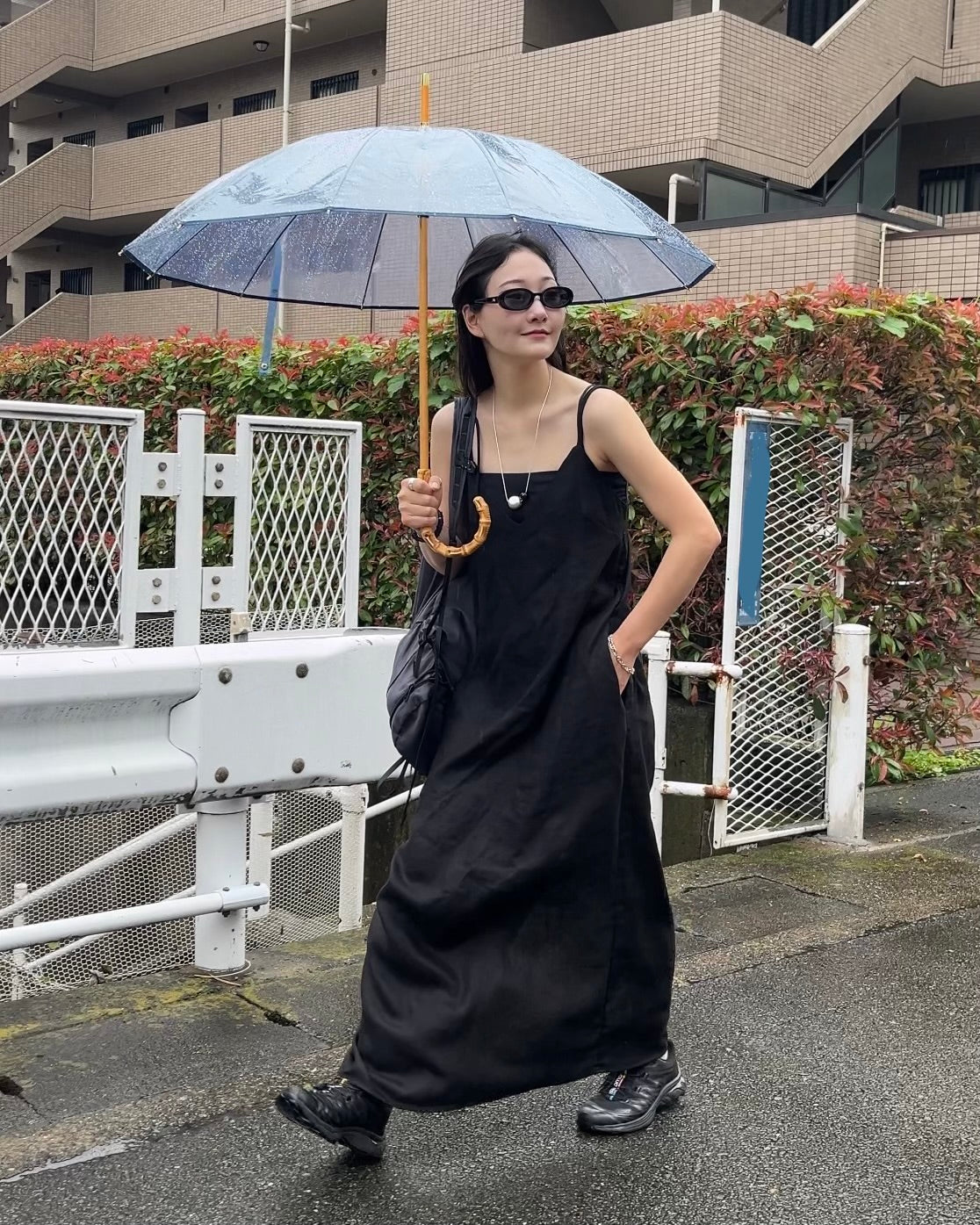[7/2new]linen loop onepiece black
