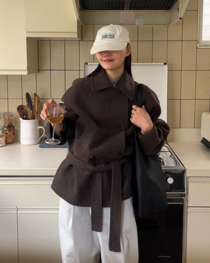 Drape Wool P-Coat brown