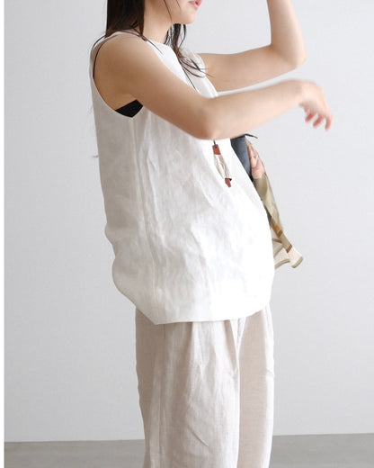 [8/13new]Shoulder Tie Linen Top